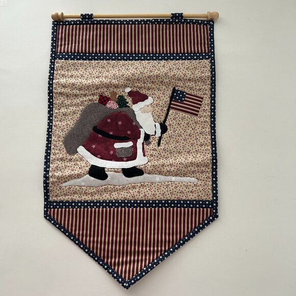 Star Spangled Santa with Bag Christmas Wall Hanging Quilt Primitive Debbie Mum - Picture 1 of 15